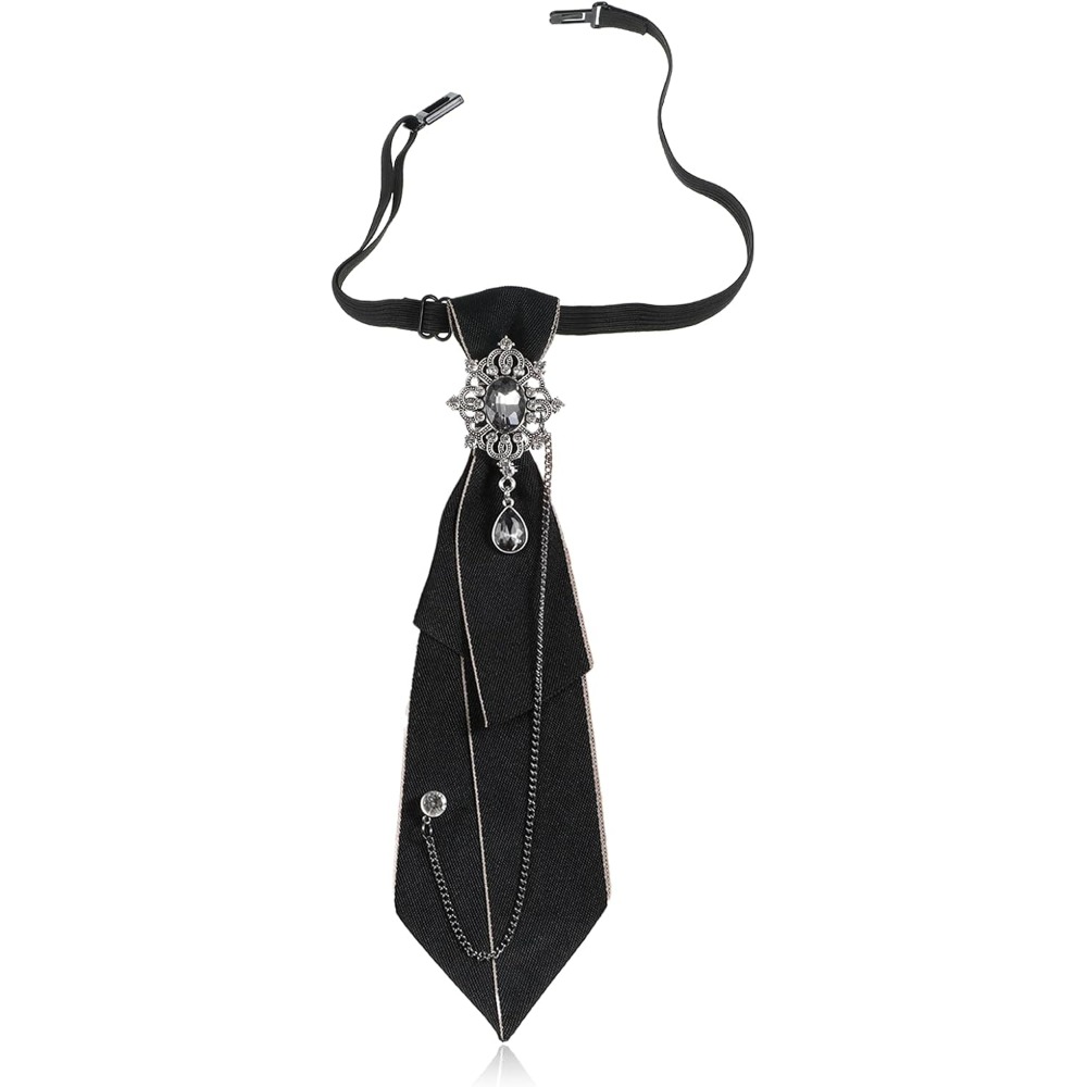 Bow Tie Pre Tied - โบว์ผูกผมประดับคริสตัล: โบว์ผูกสำเร็จรูปปรับได้ สีดำ คริสตัลสไตล์วินเทจ สำหรับผู้หญิง
