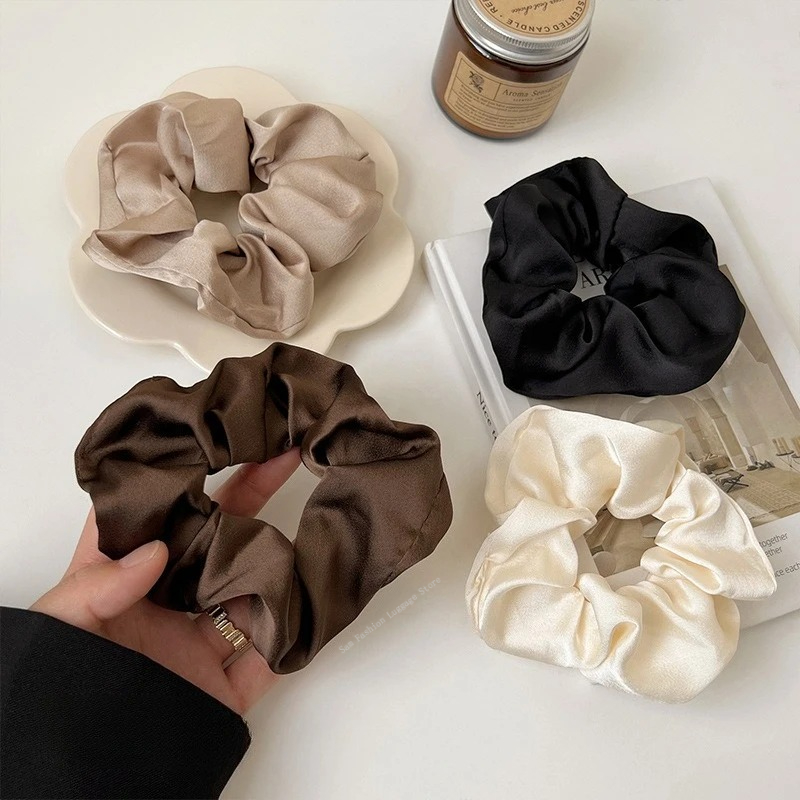 Silk Tie Striped - ยางมัดผมผ้าไหมวินเทจ สีพื้น สำหรับผู้หญิงและเด็กผู้หญิง ใช้สำหรับมัดผมหางม้า เครื่องประดับผม