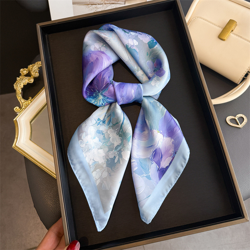 Scarf Silk Square - ผ้าพันคอไหมพิมพ์ลายดอกไม้ใหม่ปี 2026 ผ้าคลุมศีรษะผู้หญิง ผ้าพันคอเนื้อนุ่ม ผ้าคลุมศีรษะแบบฮิญาบ สำหรับผู้หญิง