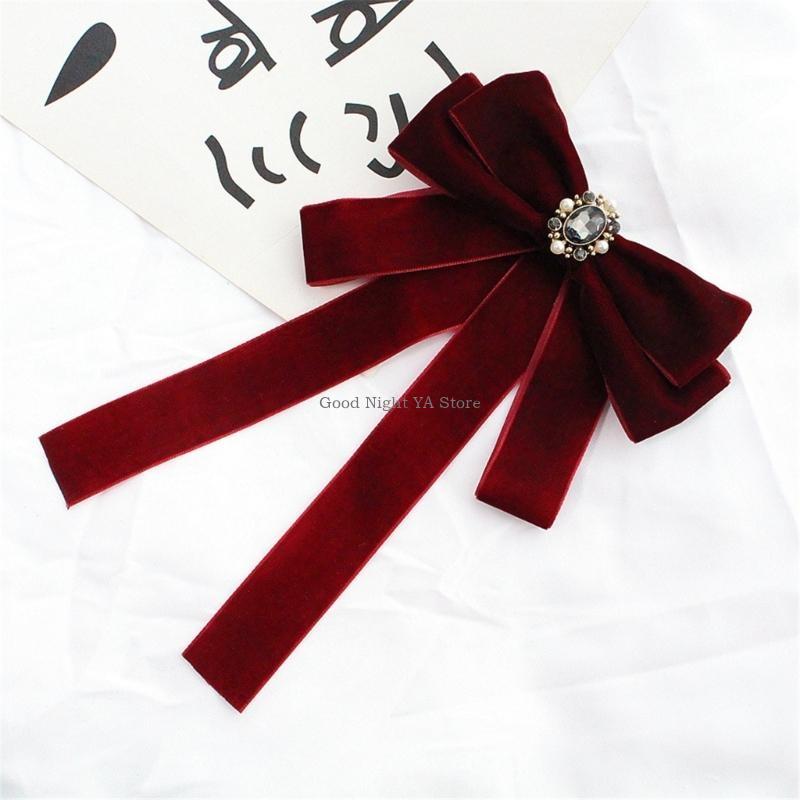 Bow Tie Pre Tied - คันธนูที่ผูกไว้ล่วงหน้าแฟชั่นผูกสำหรับผู้หญิงไข่มุกกำมะหยี่คลิปบนมือถือเนคไท
