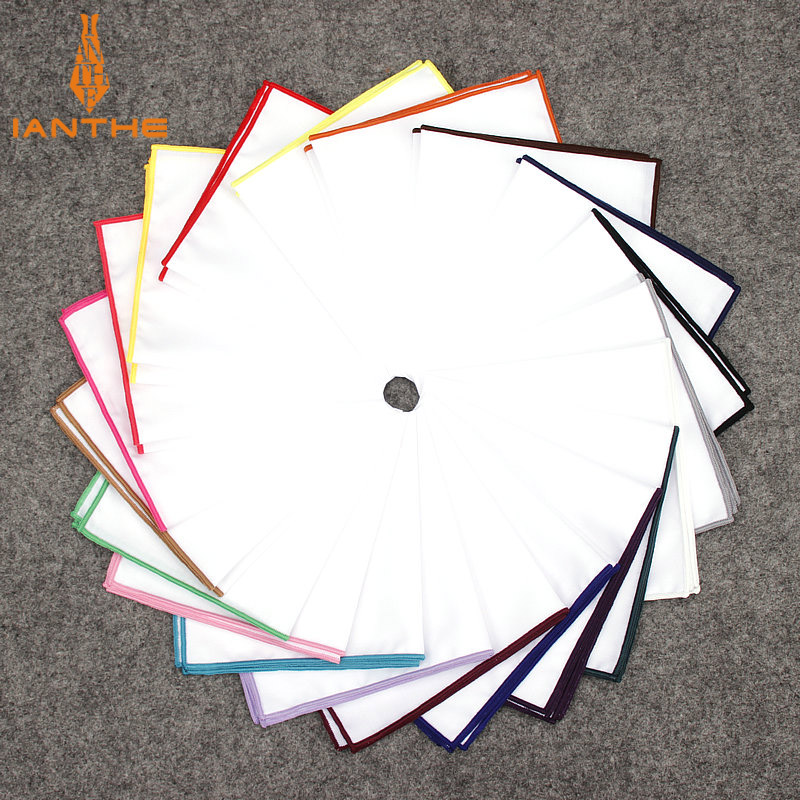 Pocket Square Set - 2018 แฟชั่นบุรุษผ้าฝ้ายสีขาวผ้าเช็ดหน้าสีสันขอบพ็อกเก็ตสแควร์สำหรับผู้ชายผู้หญิงงานแต่งงานชุดเจ้าบ่าวกระเป๋า Hankies