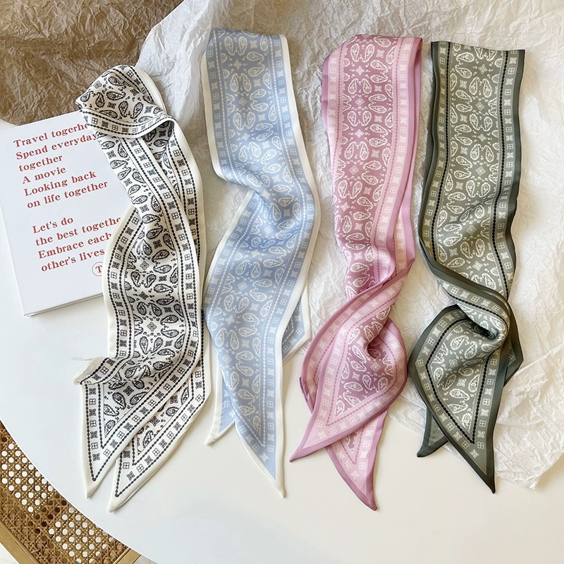 Silk Neck Scarf - ชุดผ้าไหมซาตินผ้าพันคอผู้หญิงผ้าผมวง Headdress อุปกรณ์เสริม Lady ผ้าพันคอริบบิ้นผูกคอสําหรับกระเป๋า/4 ชิ้น
