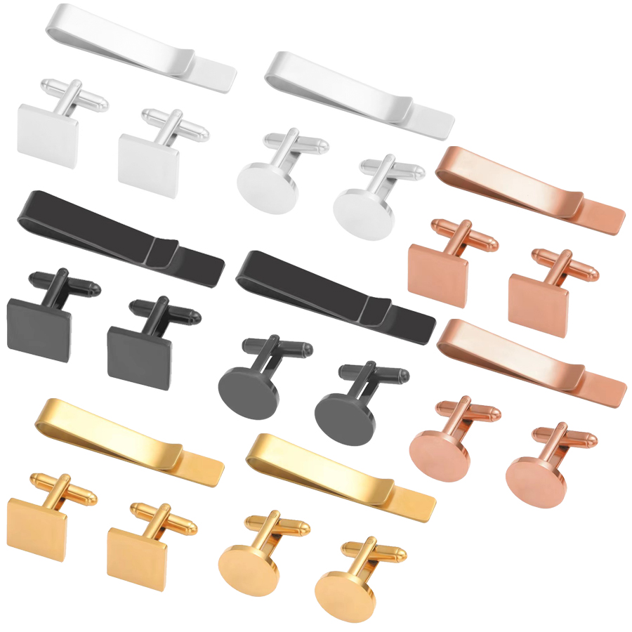 Tie Bar Set Gift - Freeteeme ใหม่แฟชั่น Cufflinks & Tie คลิปสําหรับชายสแตนเลส