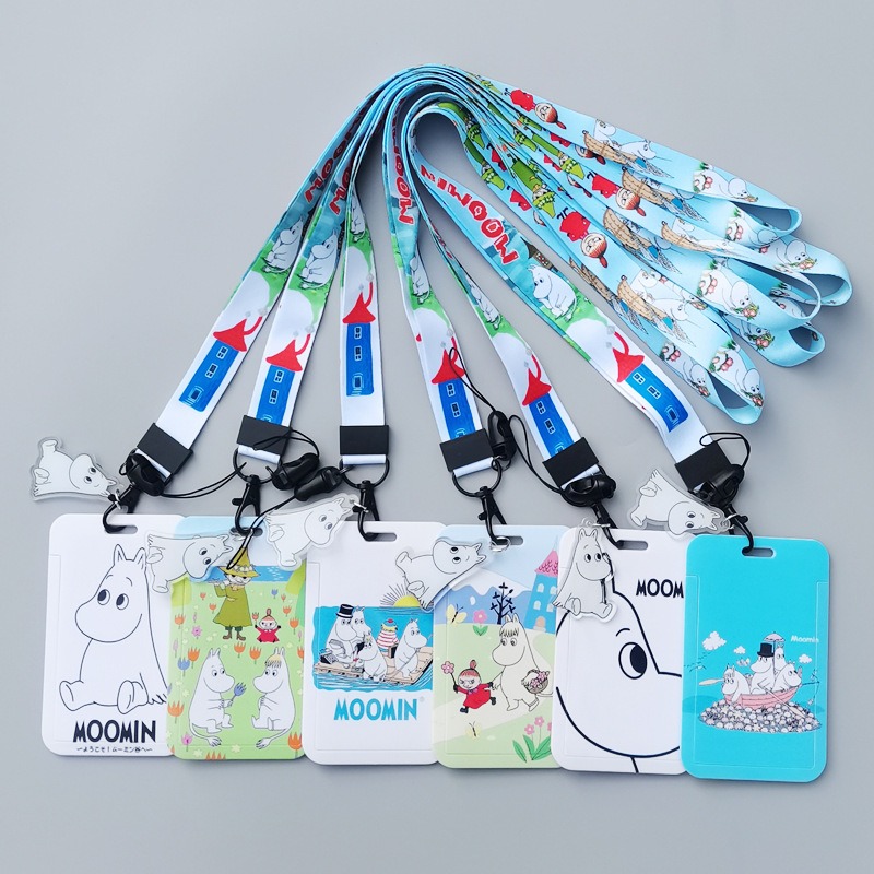 Lanyard Badge Holder - ที่ใส่บัตรแข็งลายการ์ตูนมูมิน พิมพ์ลายด้วยความร้อน สายคล้องคอโพลีเอสเตอร์ สำหรับนักเรียน นักศึกษา ใช้ใส่บัตรประจำตัว