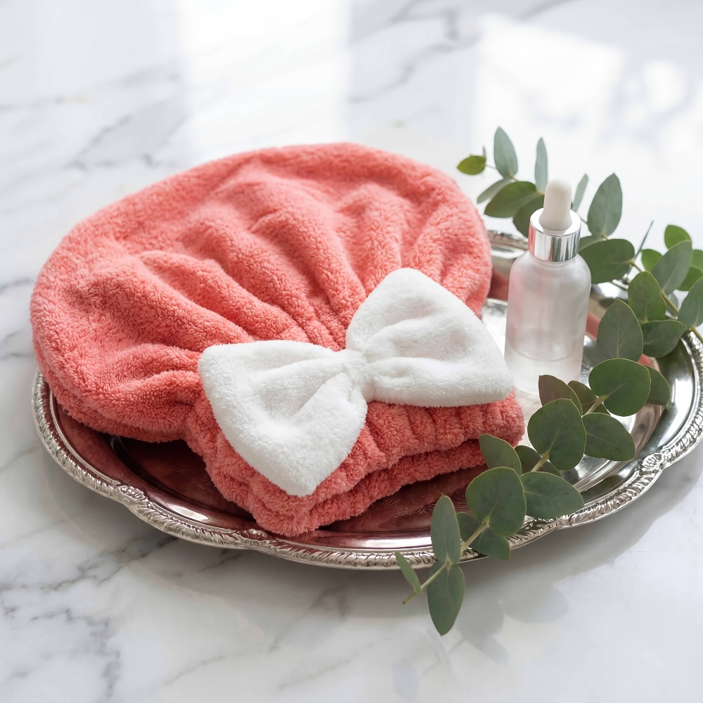 Head Wrap Turban - หมวกไมโครไฟเบอร์สำหรับเช็ดผม, ผ้าขนหนูพันผมแห้งเร็ว, ผ้าโพกผมซุปเปอร์ซับน้ำพร้อมดีไซน์โบว์, ผ้าโพกผมนุ่มสำหรับอาบน้ำ