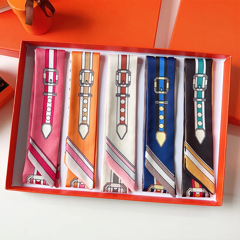 Silk Neck Scarf - ผ้าพันคอผู้หญิง ผ้าพันคอไหมบาง ผ้าคาดผม สายคาดเอว ลายพิมพ์ ผ้าพันคอแบบผูก