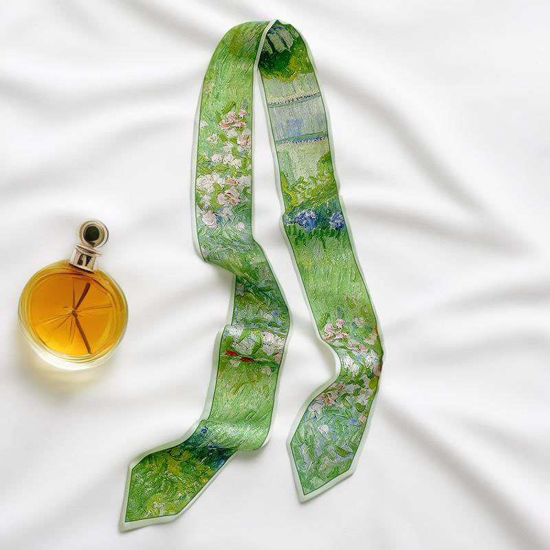 Silk Neck Scarf - ผ้าพันคอผูกผมแบบยาว ผ้าพันคอผืนเล็ก ผ้าพันคอแฟชั่นสำหรับผู้หญิง ผ้าคาดผมน่ารัก ผ้าพันคอผูกผม ผ้าพันคอเนื้อผ้าไหมสัมผัสนุ่มหรูหรา