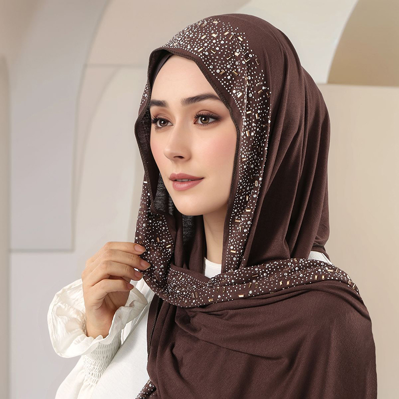 Bandana Cotton - ผ้าคลุมศีรษะฮิญาบสำหรับผู้หญิง ผ้าเจอร์ซีย์คอตตอนประดับเพชรระยิบระยับสำหรับเดือนรอมฎอน ผ้าพันคอ ผ้าคลุมไหล่ ผ้าโพกหัวแบบอิสลาม ผ้าโพกหัวแบบ