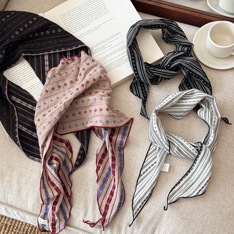 Bandana Cotton - ผ้าพันคอสามเหลี่ยมผ้าฝ้ายลินินพิมพ์ลายดอกแคชเมียร์ ผ้าพันคอประดับตกแต่ง ผ้าพันคอแบบยาว ผ้าคลุมไหล่ ผ้าคาดศีรษะ