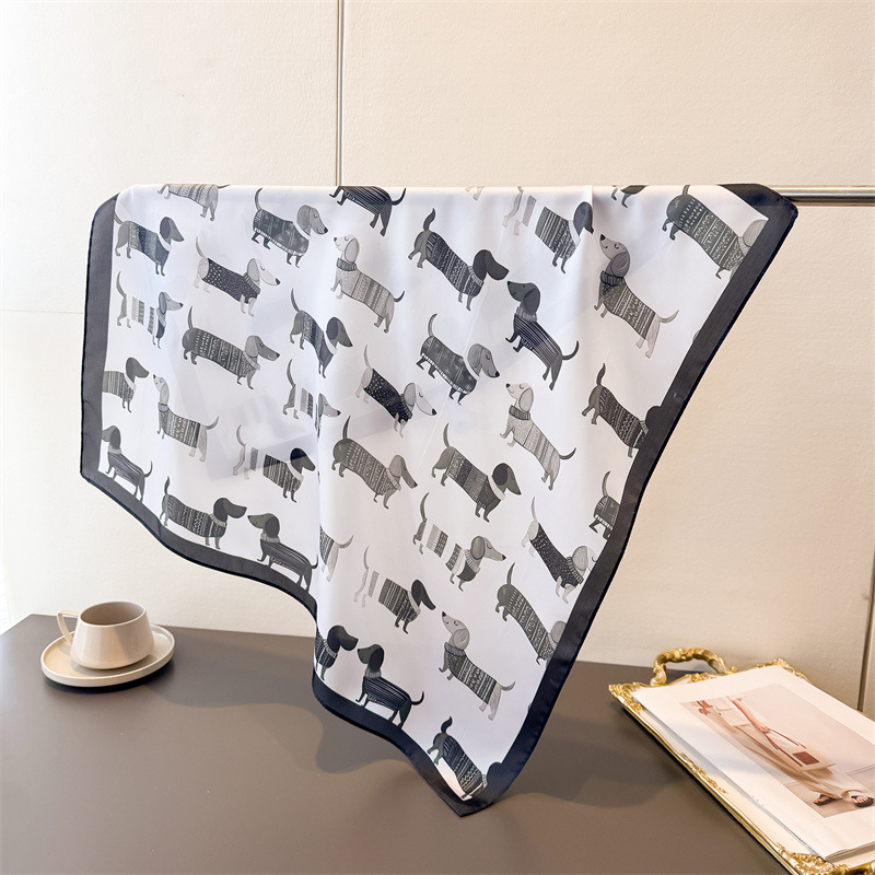 Bandana Cotton - ผ้าพันคอผ้าฝ้ายพิมพ์ลายสุนัขสำหรับผู้หญิง ผ้าพันคอไหมทันสมัย ผ้าพันคอฮิญาบหรูหรา ผ้าคลุมไหล่สวยงาม ขนาด 70