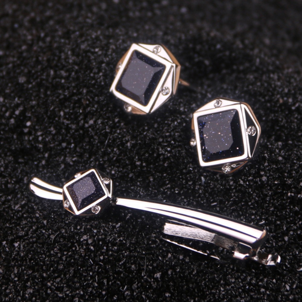 Tie Bar Set Gift - ชุดเซ็ตเข็มกลัดเนคไทสำหรับผู้ชาย ชุดกระดุมข้อมือสำหรับเจ้าบ่าว ประดับด้วยคริสตัลวิบวับ ของขวัญสำหรับผู้ชาย เครื่องประดับสำหรับงานพิธีการ