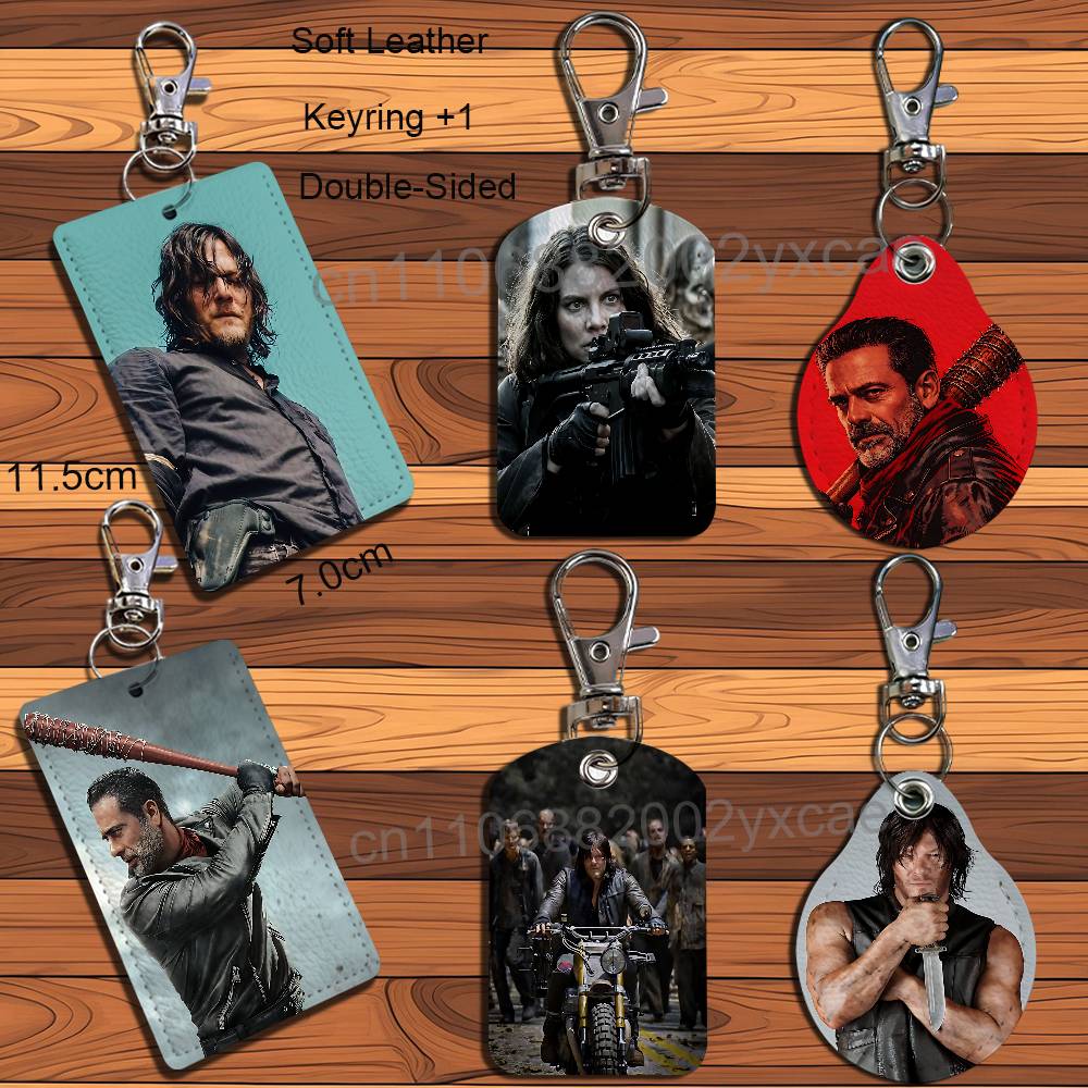 Lanyard Badge Holder - พวงกุญแจหนังลายเนแกน แม็กกี้ จากวอล์คกิ้งเดด พร้อมสายคล้องคอ - ที่ใส่บัตรประจำตัว/บัตรผ่านประตู,