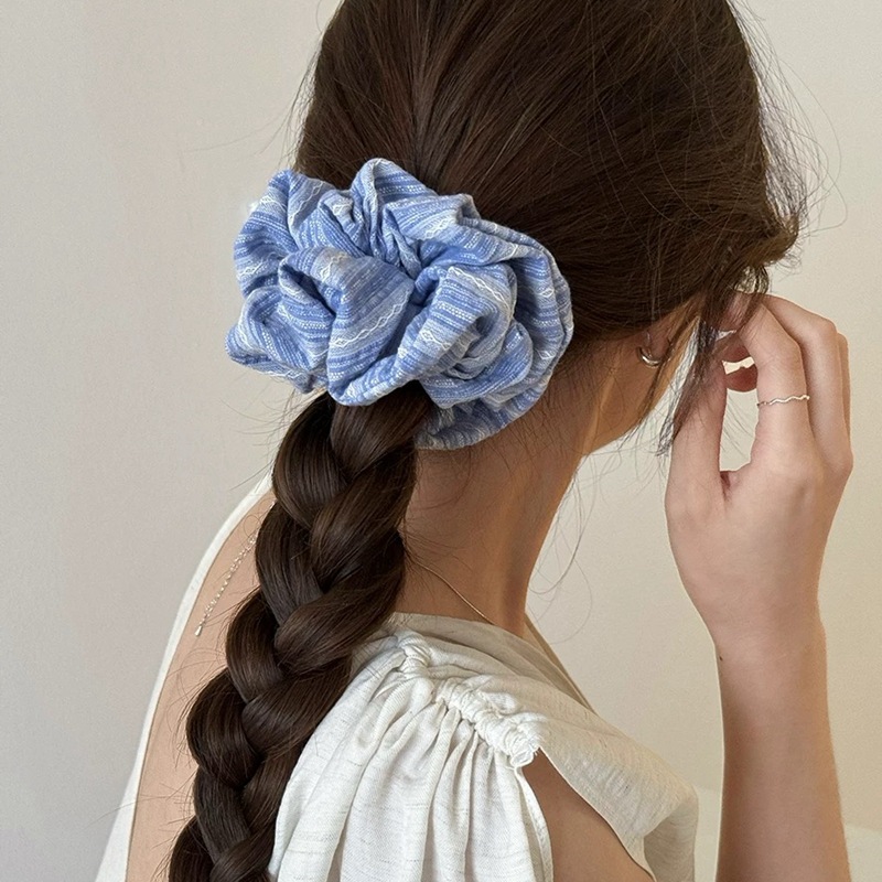 2024 เกาหลีแฟชั่นผมยางวงสาวสีฟ - Silk Tie Striped บทวิจารณ์และราคา