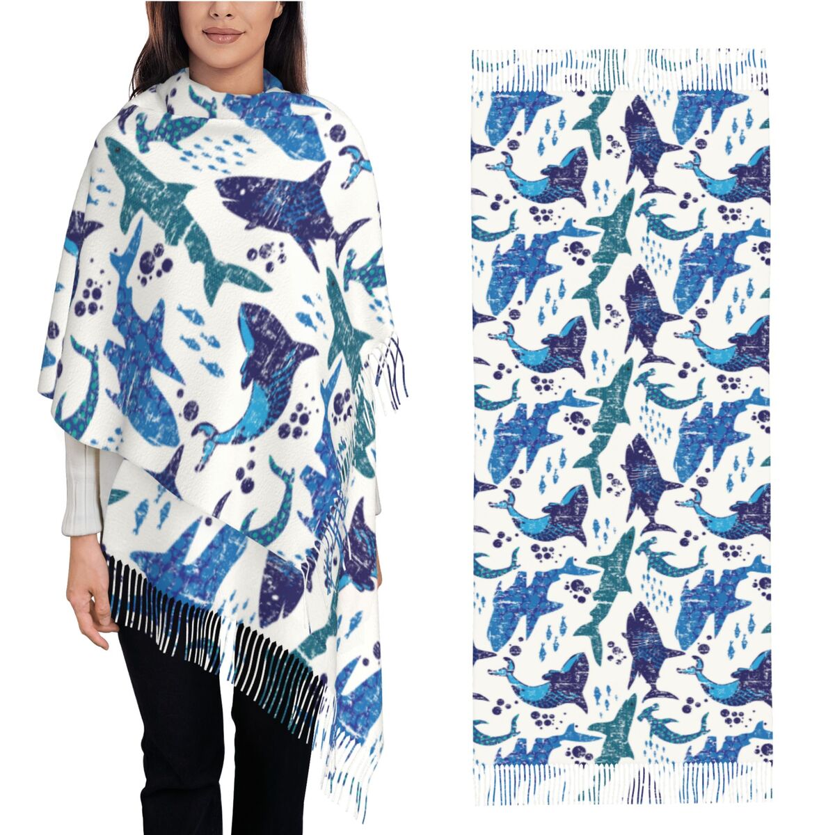 ผ้าพันคอฉลามโลกใต้ทะเล มหาสมุท - Pashmina Wrap Large บทวิจารณ์และราคา