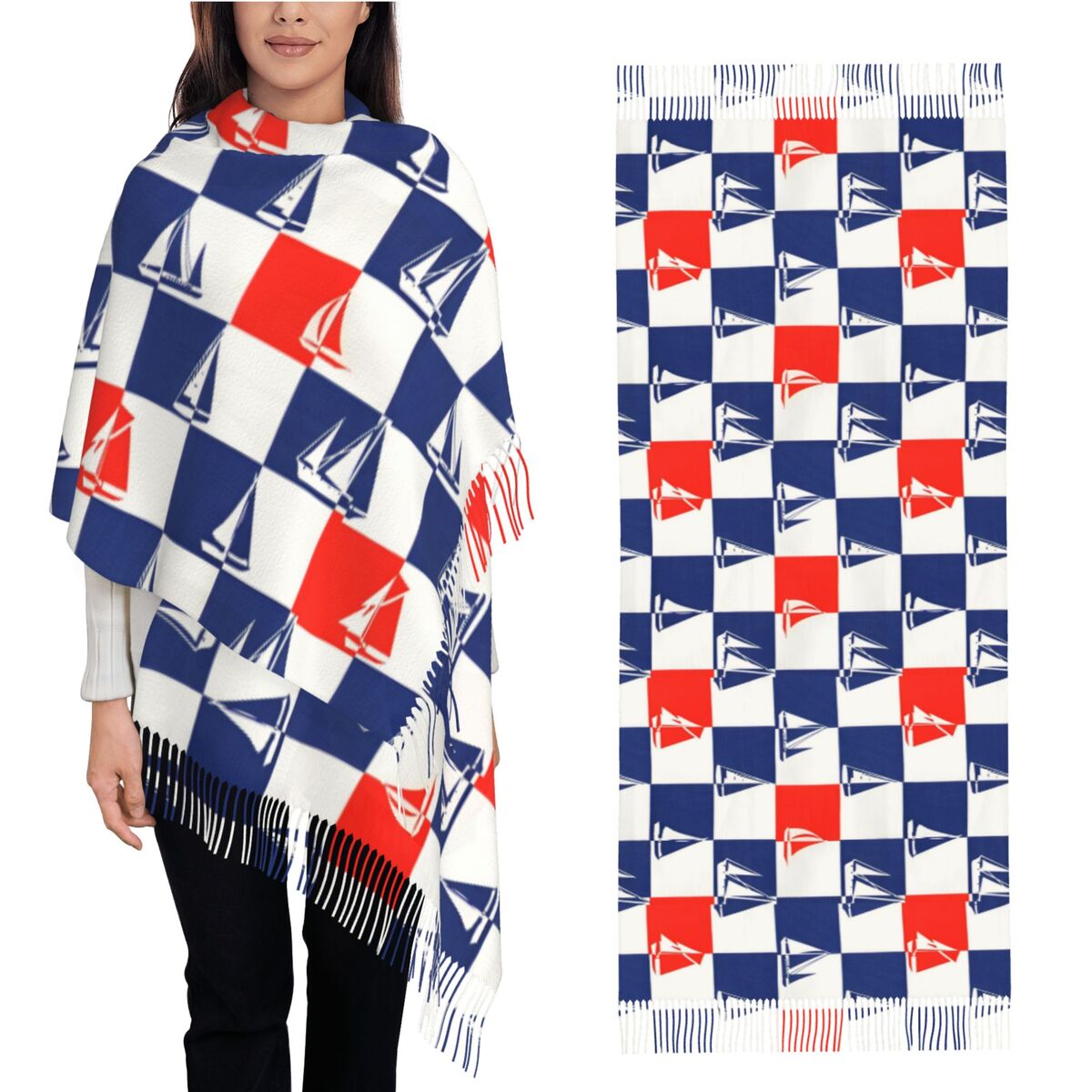ผ้าพันคอพิมพ์ลายเรือใบและมหาสม - Pashmina Wrap Large บทวิจารณ์และราคา