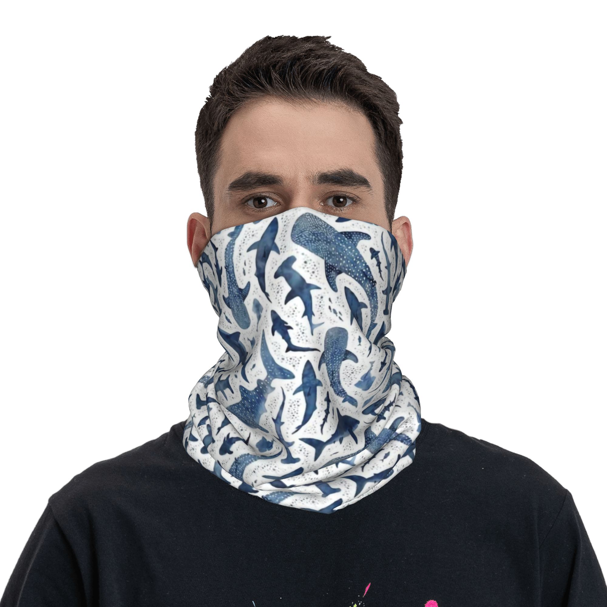 ผ้าคลุมหน้าลายฉลามสีน้ำแบบกำหน - Neck Warmer Tube บทวิจารณ์และราคา