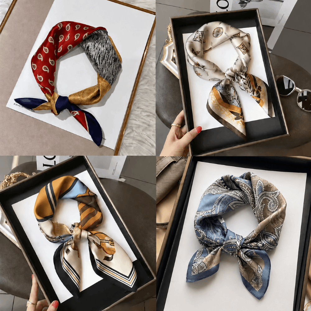 ผ้าไหมพิมพ์ลายดอกไม้ ผ้าพันคอไ - Scarf Silk Square บทวิจารณ์และราคา