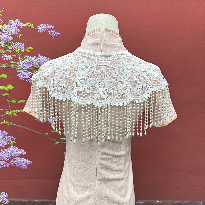 ผ้าคลุมไหล่ประดับพู่มุกวินเทจ  - Stole Wedding Shawl บทวิจารณ์และราคา