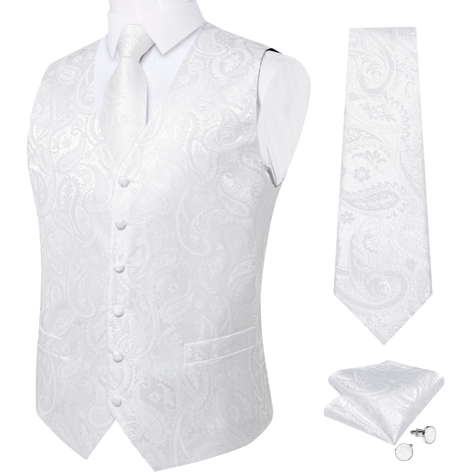 Pure สีขาวงานแต่งงานสําหรับ Ma - Pocket Square Set บทวิจารณ์และราคา
