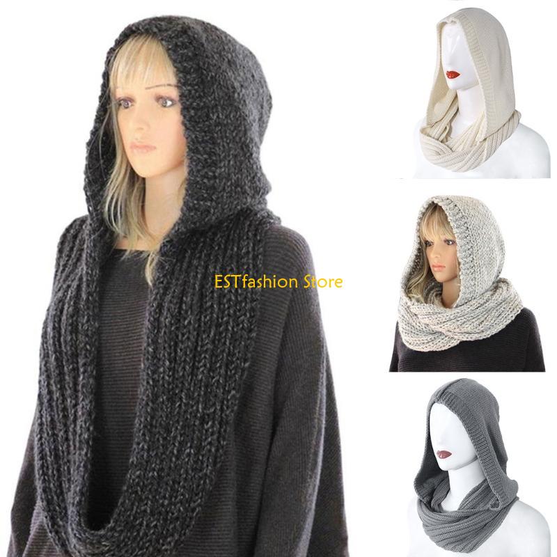 Y5GC ผู้หญิงฤดูหนาวถักฮู้ดสำหร - Infinity Scarf Knit บทวิจารณ์และราคา